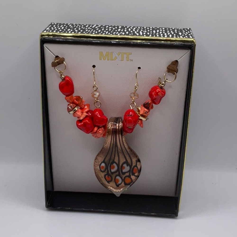 Mixit Red and Gold Necklace set